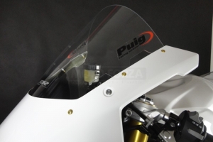 Ukázka kapotáže Motoforza na motocyklu - plexi Puig 2mm racing krátké z modelu S1000RR 09-14. Vrchní díl je design SBK.