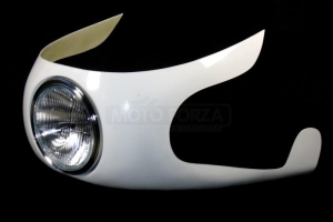 Polokapotáž GFK-sklolaminát Laverda SFC 750, Motoguzzi, Triumph ukázka s  instalovaným světlometem Motoforza LTD 7inch